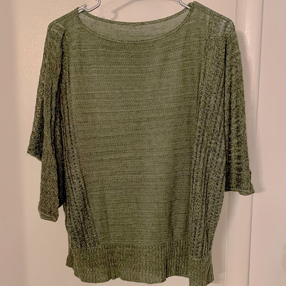 Olive green, short sleeve, knit, pullover sweater XL